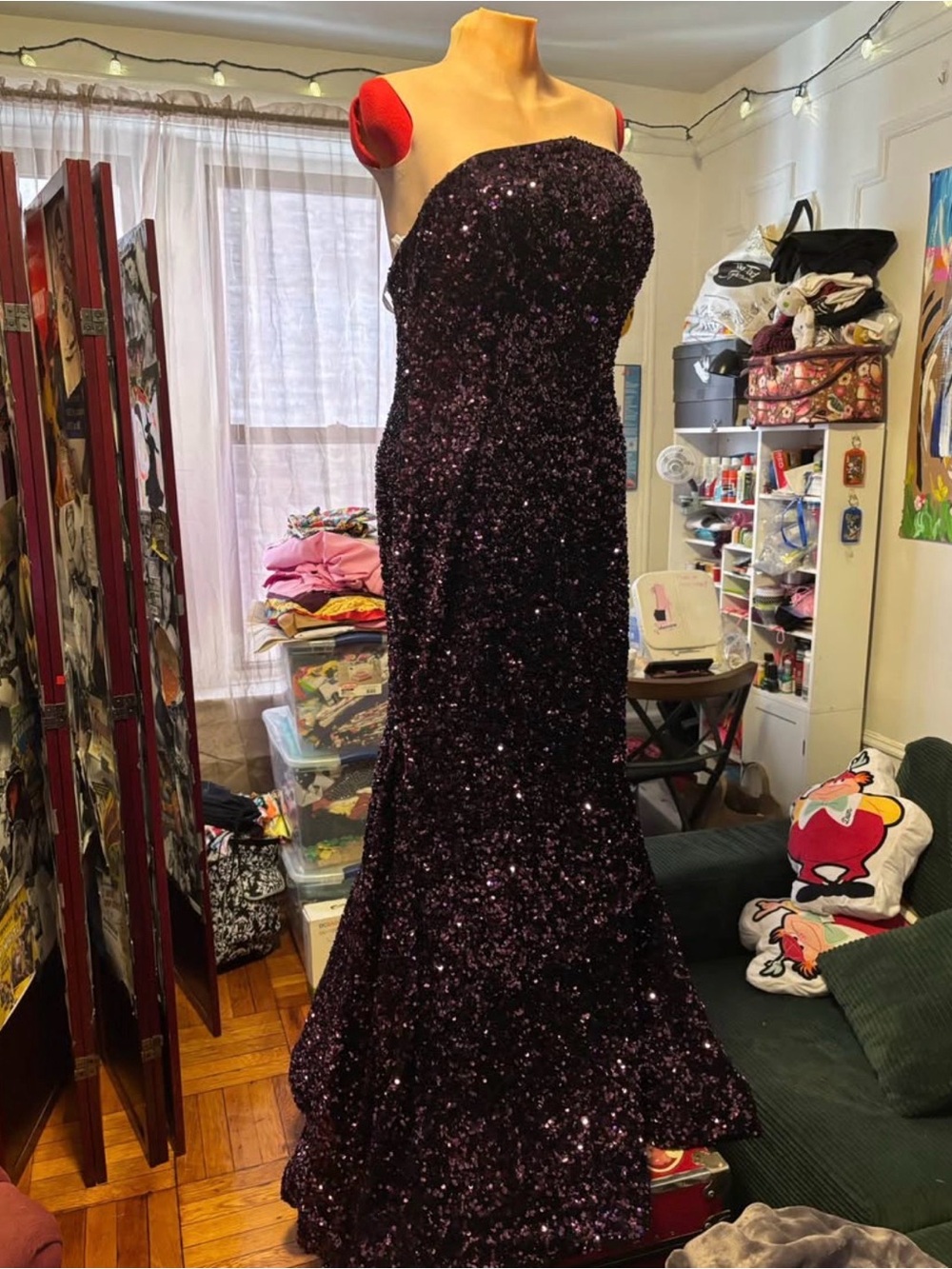 Jovani Strapless Dark Purple Sequin Gown